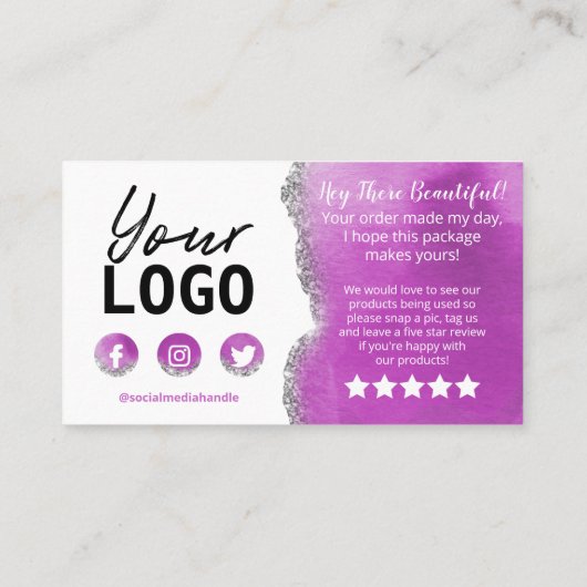 Paarse Silver Agate Glitter White Hartelijk dank Visitekaartje (Achterkant)