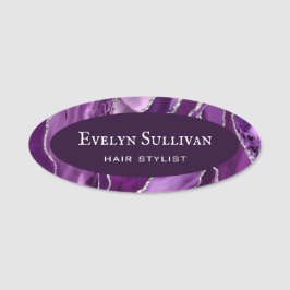 Paarse Silver Agate Name Tag
