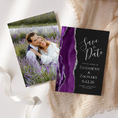 Paarse Silver Agate Photo Dark Save the Date Kaart