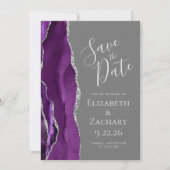 Paarse Silver Agate Photo Grey Sla de datum Kaart (Voorkant)