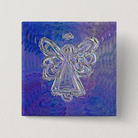 Paarse Silver Angel Wings Button Pin (Voorkant)