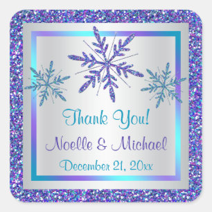 Paarse Silver Aqua Glitter LOOK Snowflakes Sticker