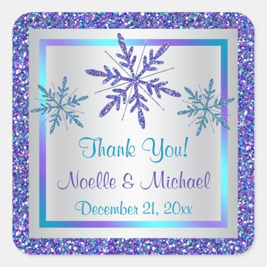 Paarse Silver Aqua Glitter LOOK Snowflakes Sticker (Voorkant)