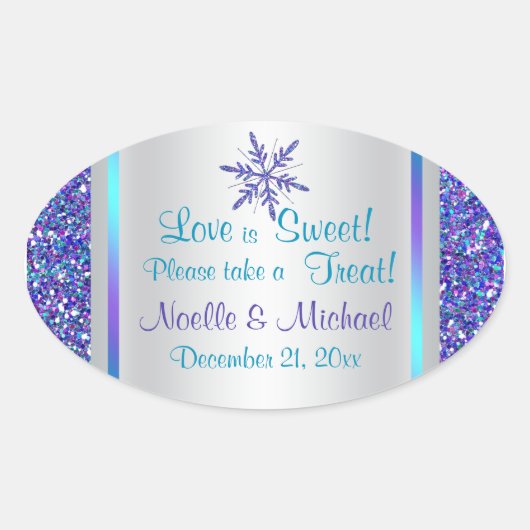 Paarse Silver Aqua Glitter LOOK Snowflakes Sticker (Voorkant)