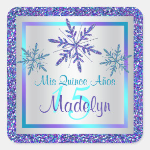 Paarse Silver Aqua Glitter LOOK Snowflakes Sticker