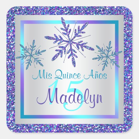 Paarse Silver Aqua Glitter LOOK Snowflakes Sticker (Voorkant)