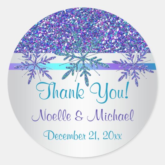 Paarse Silver Aqua Glitter LOOK Snowflakes Sticker (Voorkant)