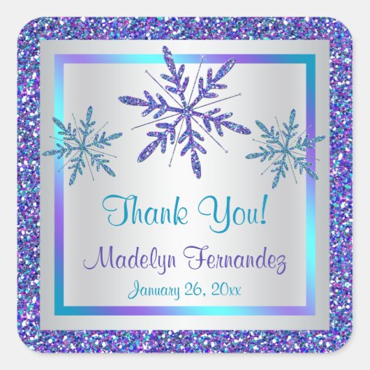 Paarse Silver Aqua Glitter LOOK Snowflakes Sticker (Voorkant)