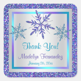 Paarse Silver Aqua Glitter LOOK Snowflakes Sticker