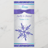 Paarse Silver Aqua Glitter Sneeuwvlokken Menu Kaar (Voorkant)