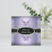 Paarse Silver Black Jewel Butterfly Birthday Kaart (Staand voorkant)