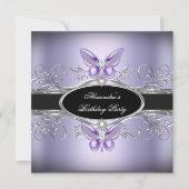 Paarse Silver Black Jewel Butterfly Birthday Kaart (Voorkant)