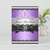 Paarse Silver Black Lace Sweet 16 Birthday Party 2 Kaart (Staand voorkant)