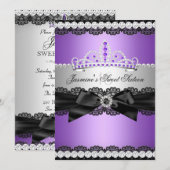 Paarse Silver Black Lace Sweet 16 Birthday Party 2 Kaart (Voorkant / Achterkant)