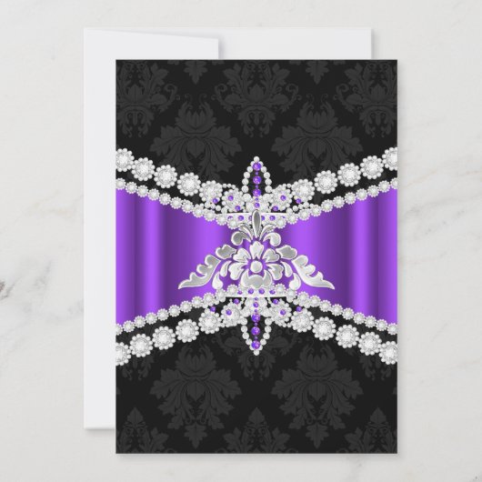 Paarse Silver Black Tiara Sweet 16 Uitnodiging (Achterkant)