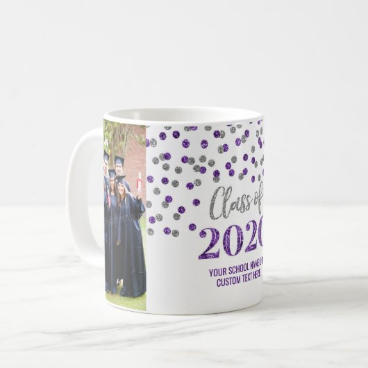 Paarse Silver Class of 2020 Photo Afstuderen Mok (Voorkant links)