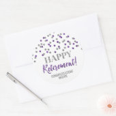 Paarse Silver Confetti Happy Retirement Ronde Sticker (Envelop)
