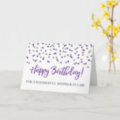 Paarse Silver Confetti Moeder in Law Birthday Kaar Kaart (Gele Bloem)