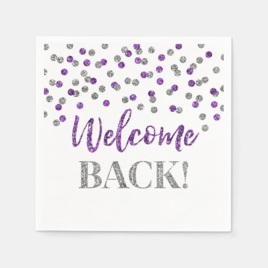 Paarse Silver Confetti Welkom terug Napkins Servet (Voorkant)