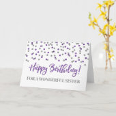 Paarse Silver Confetti Zuster Birthday Kaart (Gele Bloem)