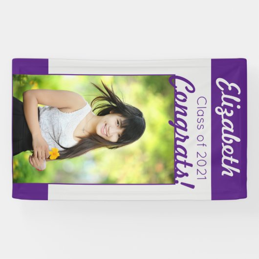 Paarse Silver Congrats One Photo Graduparty Spandoek (Horizontaal)