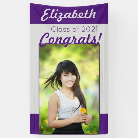 Paarse Silver Congrats One Photo Graduparty Spandoek (Verticaal)