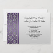 Paarse Silver Damask Wedding Uitnodiging (Voorkant)
