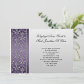 Paarse Silver Damask Wedding Uitnodiging (Staand voorkant)