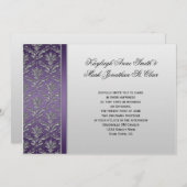 Paarse Silver Damask Wedding Uitnodiging (Voorkant / Achterkant)