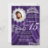 Paarse Silver Diamond Tiara Foto Quinceanera Kaart (Voorkant)