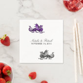 Paarse Silver Dragon Wedding Paper Napkins Servetten (Insitu)
