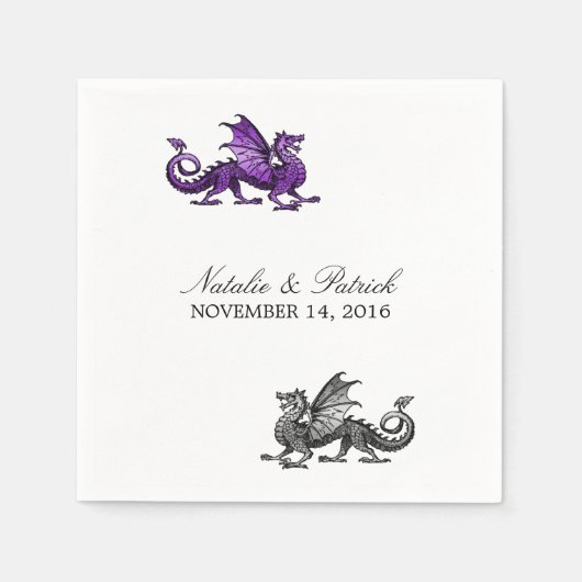 Paarse Silver Dragon Wedding Paper Napkins Servetten (Voorkant)