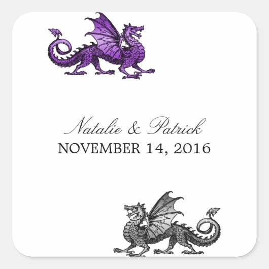 Paarse Silver Dragon Wedding Stickers (Voorkant)