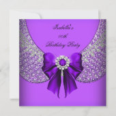 Paarse Silver Elegant Birthday Party Kaart (Voorkant)