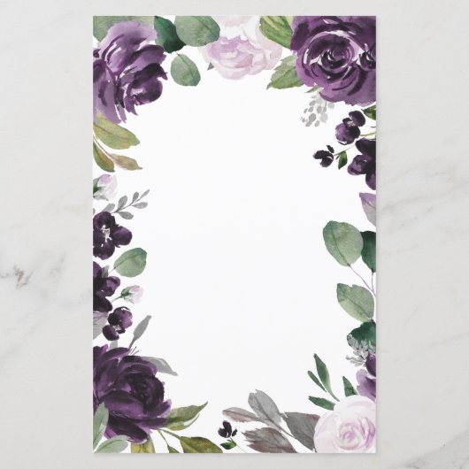 Paarse Silver Elegant Floral Wedding Menu Kaarten (Achterkant)