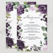 Paarse Silver Elegant Floral Wedding Menu Kaarten (Voorkant / Achterkant)