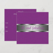 Paarse Silver Fabulous 40th Birthday Party Kaart (Voorkant / Achterkant)