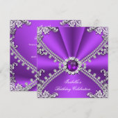 Paarse Silver Faux Diamond Jewel Birthday Party Kaart (Voorkant / Achterkant)