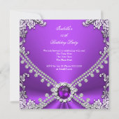 Paarse Silver Faux Diamond Jewel Birthday Party Kaart (Achterkant)