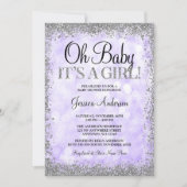 Paarse Silver Faux Glitter Lights Baby shower Kaart (Voorkant)