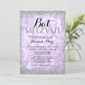Paarse Silver Faux Glitter Lights Bat Mitzvah Kaart (Staand voorkant)