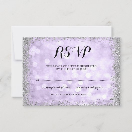 Paarse Silver Faux Glitter Lights Bat Mitzvah RSVP Kaartje (Voorkant)