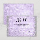 Paarse Silver Faux Glitter Lights Bat Mitzvah RSVP Kaartje (Voorkant / Achterkant)