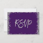 Paarse Silver Faux Glitter RSVP Kaartje (Voorkant)