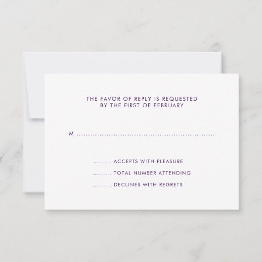 Paarse Silver Faux Glitter RSVP Kaartje (Achterkant)