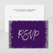 Paarse Silver Faux Glitter RSVP Kaartje (Voorkant / Achterkant)