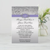 Paarse Silver Filigree Monogram Weddenschap Kaart (Staand voorkant)