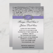 Paarse Silver Filigree Monogram Weddenschap Kaart (Voorkant / Achterkant)