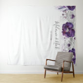 Paarse Silver Floral bruiloft foto achtergrond Wandkleed (In Situ (horizontaal))
