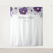 Paarse Silver Floral bruiloft foto achtergrond Wandkleed (Voorkant)